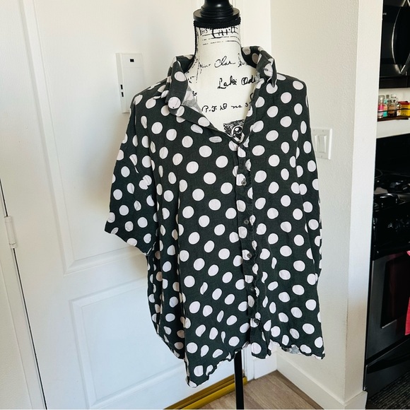 Polka Dot Linen Button-Up Shirt - Picture 2 of 5